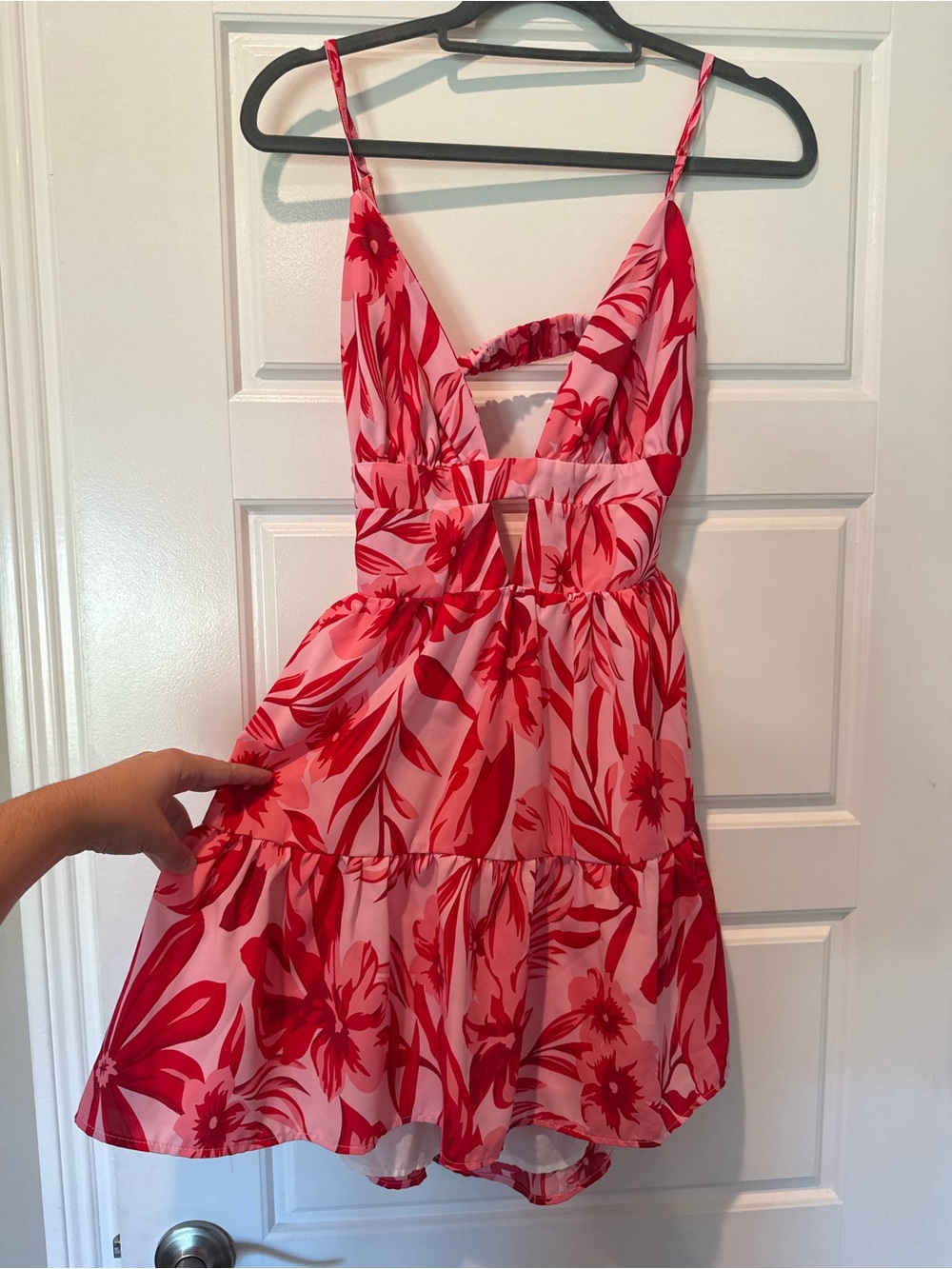 Womens Red Floral Tiered Summer Dress